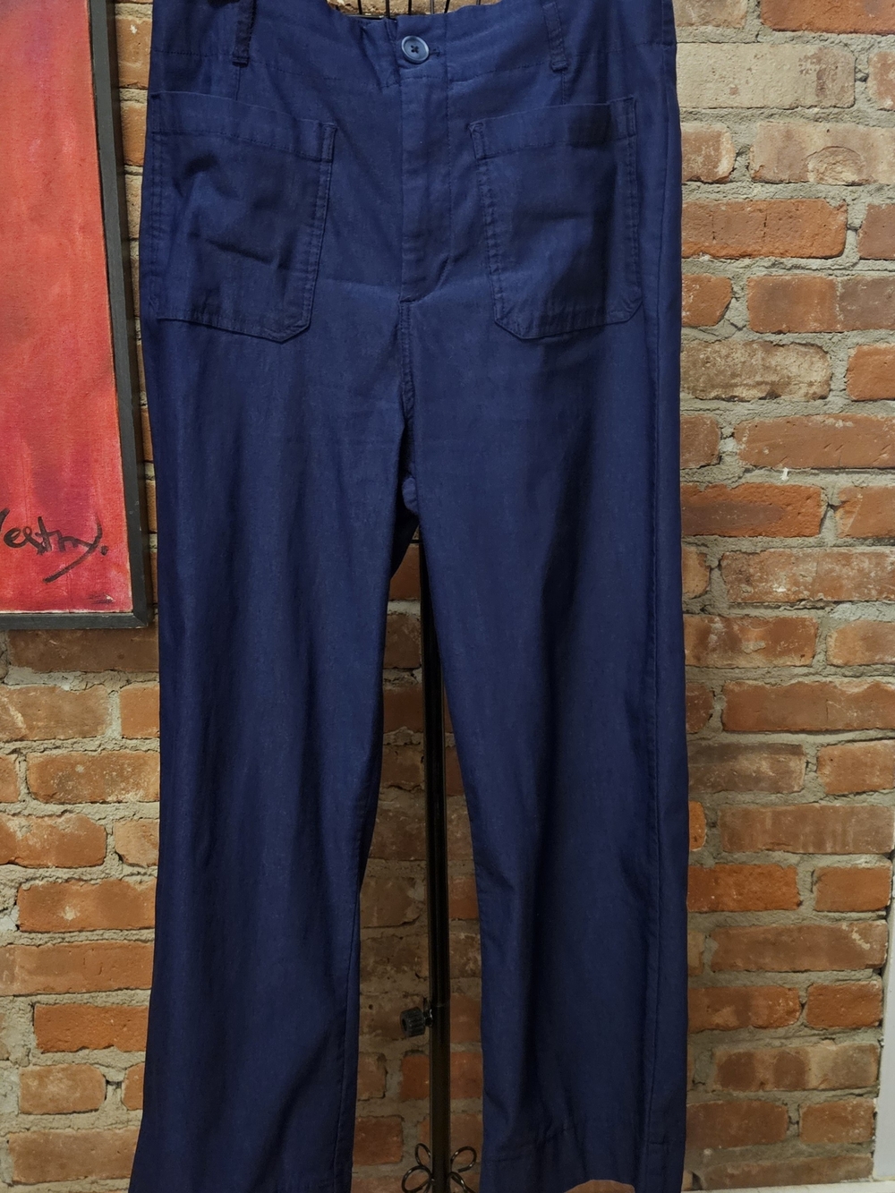 Avec Les Filles Navy Straight-Leg Slightly Cropped Stretchy Pants